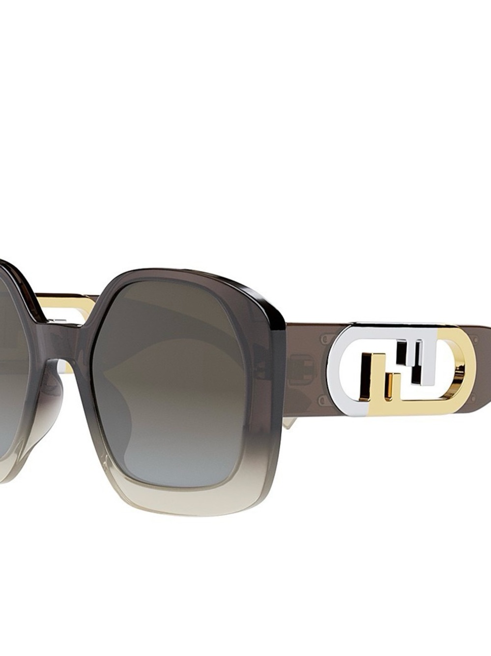 Fendi Brown Gradient Square Sunglasses with Gold & Silver Logo Temples